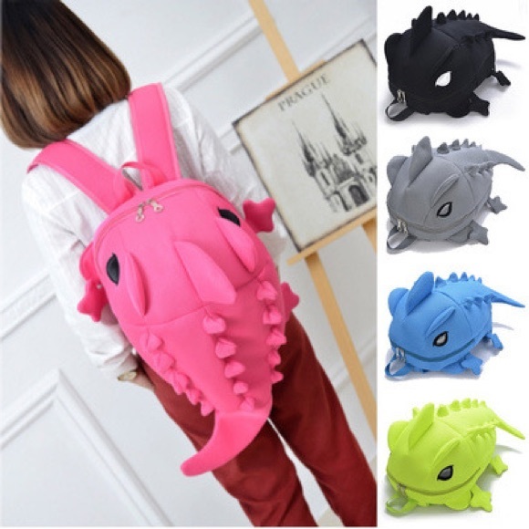 🌺 DRAGON BACKPACK BAG MID BLACK DINO DINOSAUR RAVE FUN TEEN TREND FESTIVAL - Picture 8 of 11